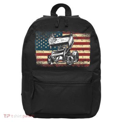 Dirt Track Racing Sprint Car Vintage Retro American Flag 16 in Basic Backpack