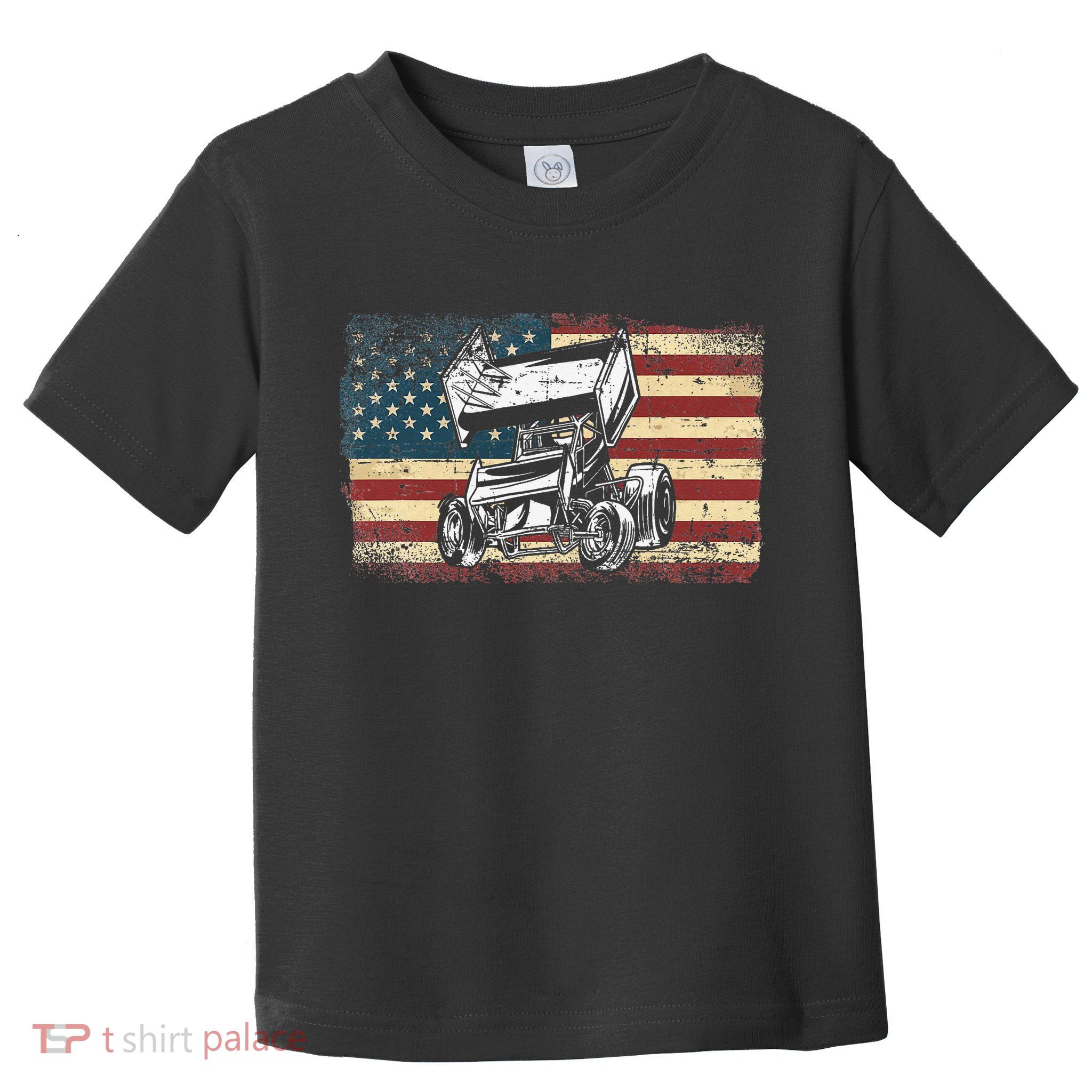Dirt Track Racing Sprint Car Vintage Retro American Flag Toddler T-Shirt