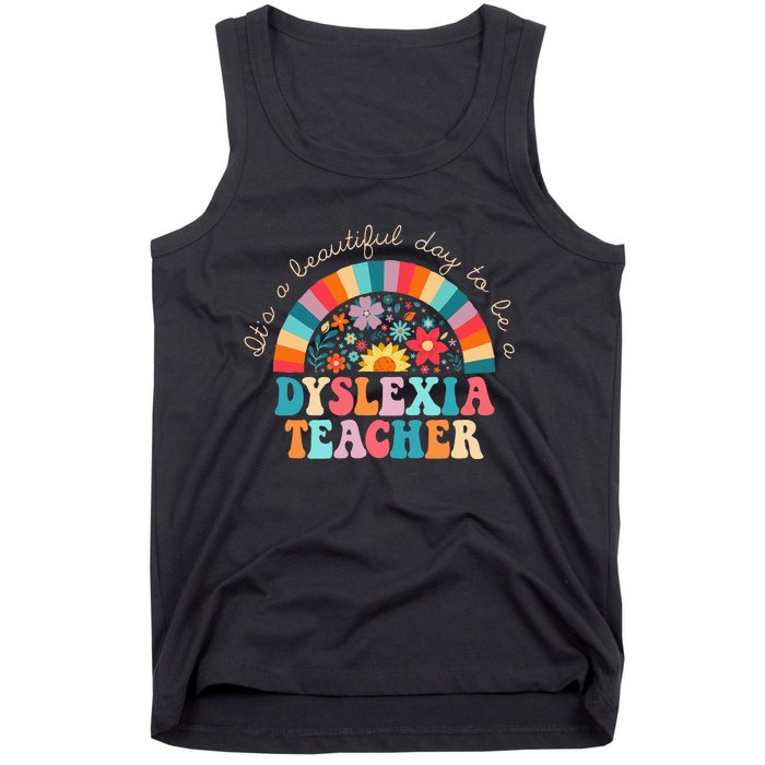 Dyslexia Teacher Retro Dyslexia SPED Therapist Rainbow Tank Top