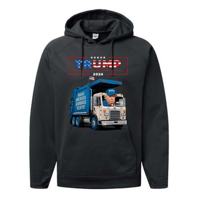 Donald Trump Rides In Garbage Truck Garbage For Trump Performance Fleece Hoodie