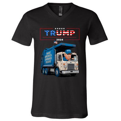 Donald Trump Rides In Garbage Truck Garbage For Trump V-Neck T-Shirt