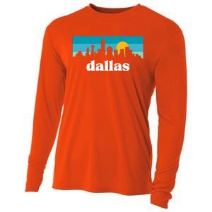 Dallas Texas Retro Sunset Skyline Cooling Performance Long Sleeve Crew