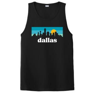 Dallas Texas Retro Sunset Skyline PosiCharge Competitor Tank