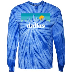 Dallas Texas Retro Sunset Skyline Tie-Dye Long Sleeve Shirt