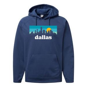 Dallas Texas Retro Sunset Skyline Performance Fleece Hoodie