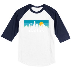 Dallas Texas Retro Sunset Skyline Baseball Sleeve Shirt