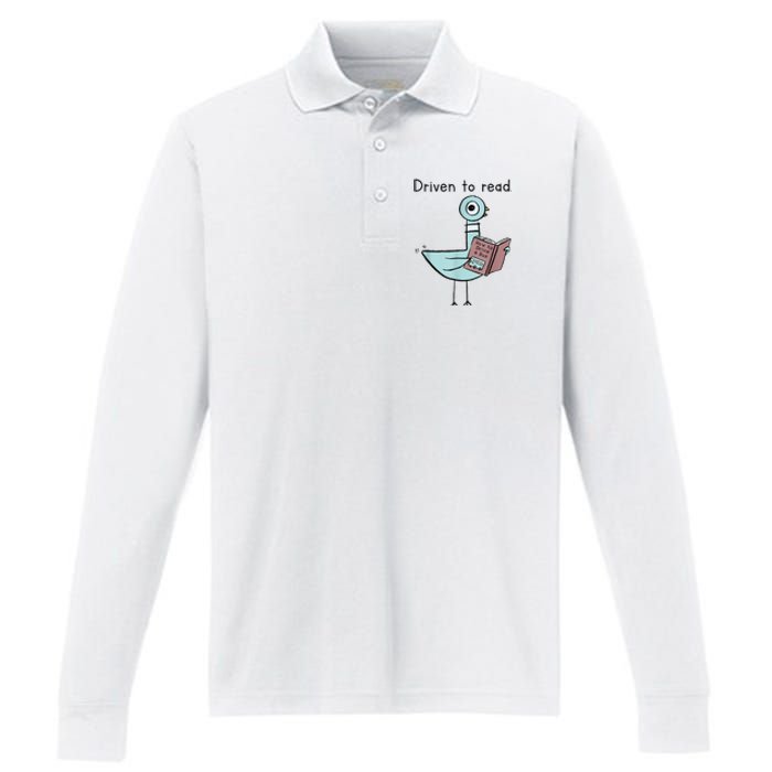 Driven To Read Pigeon Library Reading Books Readers Performance Long Sleeve Polo