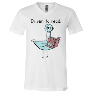 Driven To Read Pigeon Library Reading Books Readers V-Neck T-Shirt