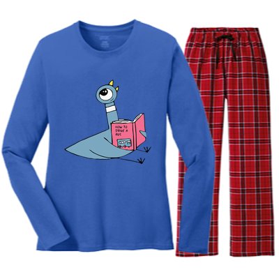 Driven To Read Pigeon Library Reading Books Reader Women's Long Sleeve Flannel Pajama Set 