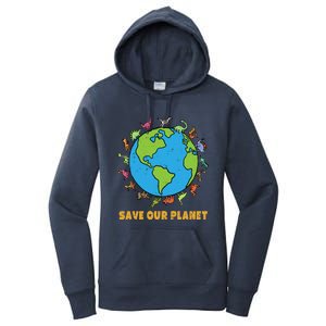 Dinosaurs T Rex Save Our Planet Awareness Earth Day Gift Women's Pullover Hoodie