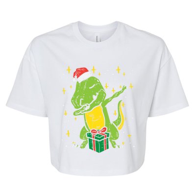 Dabbing T Rex Dinosaur Xmas Toddler Boys Christmas Dino Cute Gift Bella+Canvas Jersey Crop Tee