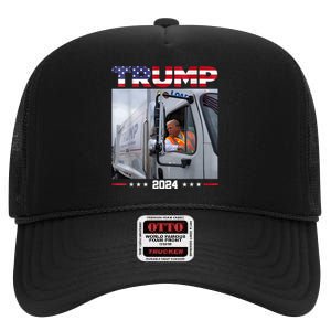 Donald Trump Rides Garbage Truck Garbage Truck Trump 2024 High Crown Mesh Back Trucker Hat