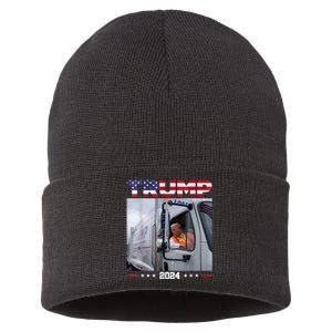 Donald Trump Rides Garbage Truck Garbage Truck Trump 2024 Sustainable Knit Beanie