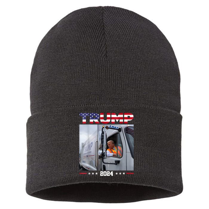 Donald Trump Rides Garbage Truck Garbage Truck Trump 2024 Sustainable Knit Beanie