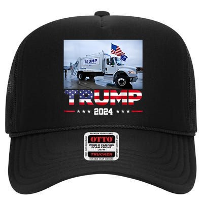 Donald Trump Rides Garbage Truck Garbage Truck Trump 2024 High Crown Mesh Back Trucker Hat