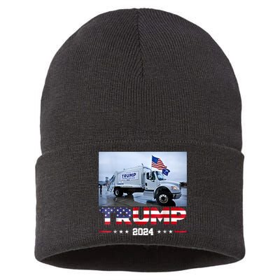 Donald Trump Rides Garbage Truck Garbage Truck Trump 2024 Sustainable Knit Beanie