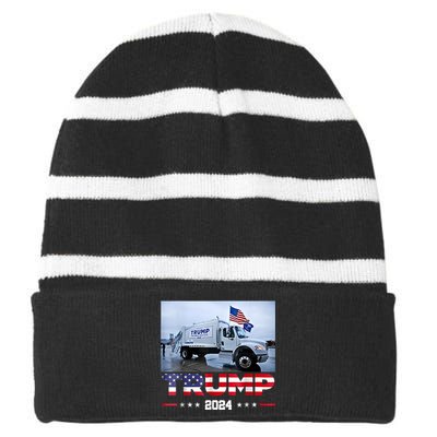 Donald Trump Rides Garbage Truck Garbage Truck Trump 2024 Striped Beanie with Solid Band