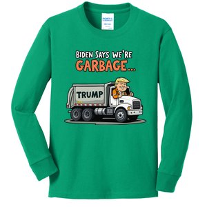 Donald Trump Rides In Garbage Truck Kids Long Sleeve Shirt