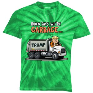 Donald Trump Rides In Garbage Truck Kids Tie-Dye T-Shirt