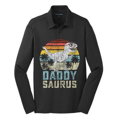 Daddysaurus T Rex Dinosaur Daddy Saurus Family Matching Silk Touch Performance Long Sleeve Polo