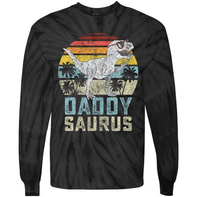 Daddysaurus T Rex Dinosaur Daddy Saurus Family Matching Tie-Dye Long Sleeve Shirt