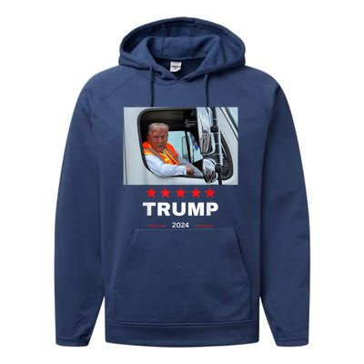 Donald Trump Rides In Garbage Truck Performance Fleece Hoodie