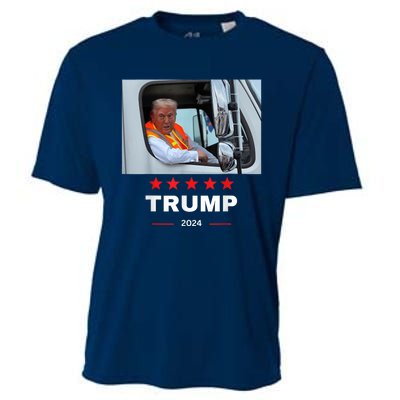 Donald Trump Rides In Garbage Truck Cooling Performance Crew T-Shirt