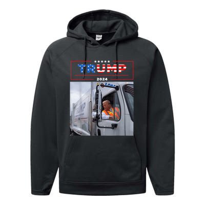 Donald Trump Rides In Garbage Truck Performance Fleece Hoodie