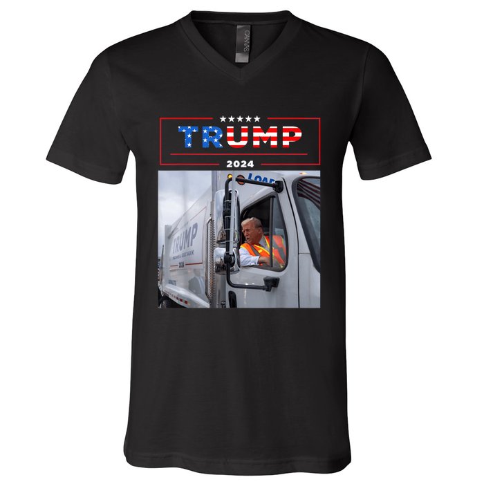 Donald Trump Rides In Garbage Truck V-Neck T-Shirt