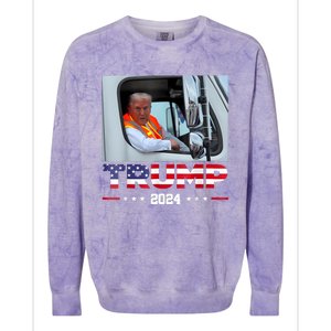 Donald Trump Rides In Garbage Truck Colorblast Crewneck Sweatshirt