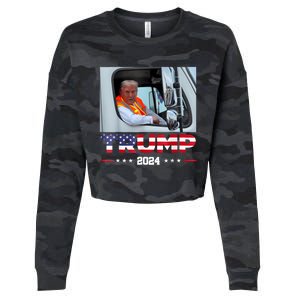 Donald Trump Rides In Garbage Truck Cropped Pullover Crew