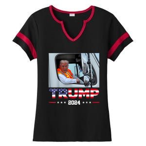 Donald Trump Rides In Garbage Truck Ladies Halftime Notch Neck Tee