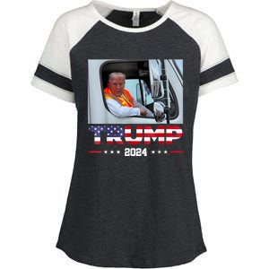 Donald Trump Rides In Garbage Truck Enza Ladies Jersey Colorblock Tee