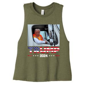 Donald Trump Rides In Garbage Truck Women's Racerback Cropped Tank