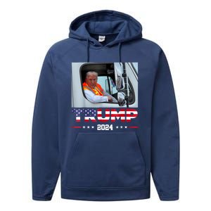 Donald Trump Rides In Garbage Truck Performance Fleece Hoodie