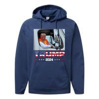 Donald Trump Rides In Garbage Truck Performance Fleece Hoodie