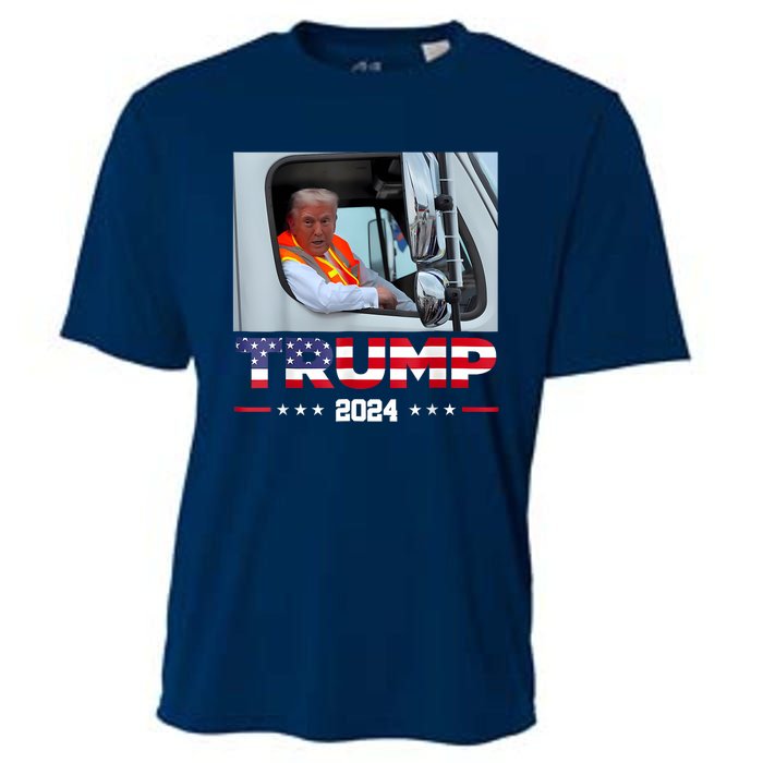 Donald Trump Rides In Garbage Truck Cooling Performance Crew T-Shirt