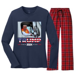 Donald Trump Rides In Garbage Truck Women's Long Sleeve Flannel Pajama Set 