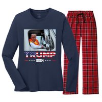 Donald Trump Rides In Garbage Truck Women's Long Sleeve Flannel Pajama Set 