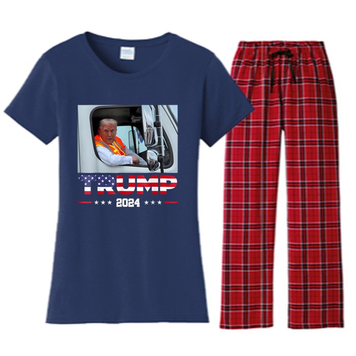 Donald Trump Rides In Garbage Truck Women's Flannel Pajama Set