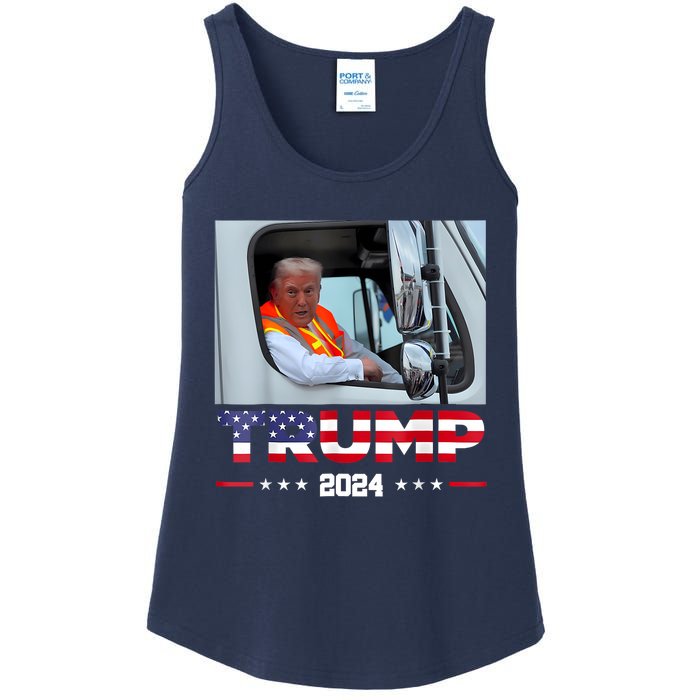 Donald Trump Rides In Garbage Truck Ladies Essential Tank