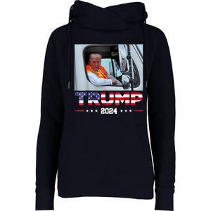 Donald Trump Rides In Garbage Truck Womens Funnel Neck Pullover Hood