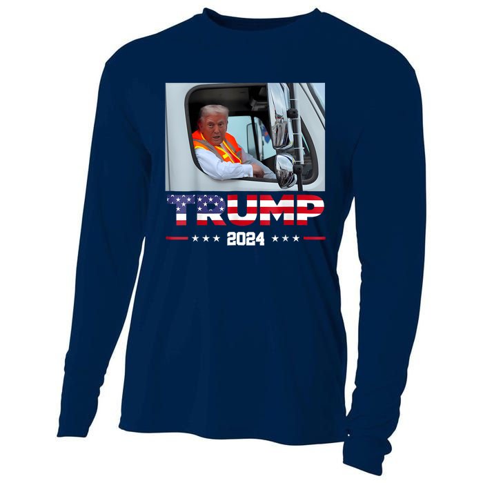 Donald Trump Rides In Garbage Truck Cooling Performance Long Sleeve Crew