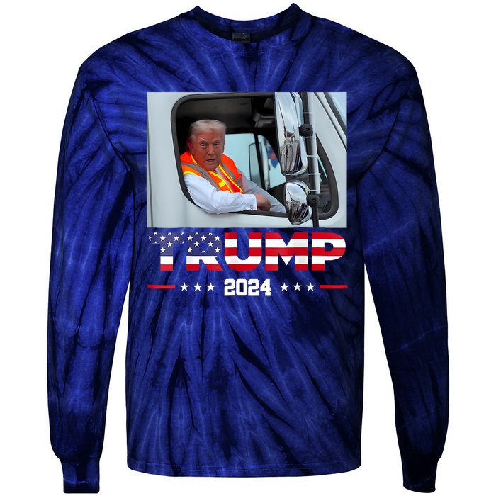 Donald Trump Rides In Garbage Truck Tie-Dye Long Sleeve Shirt