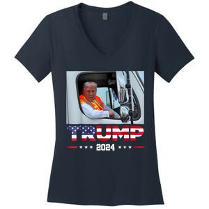 Donald Trump Rides In Garbage Truck Women's V-Neck T-Shirt