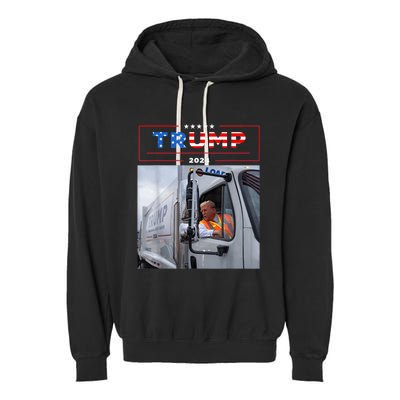 Donald Trump Rides In Garbage Truck Garbage Trump Garment-Dyed Fleece Hoodie