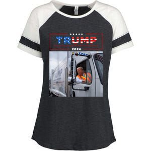 Donald Trump Rides In Garbage Truck Garbage Trump Enza Ladies Jersey Colorblock Tee