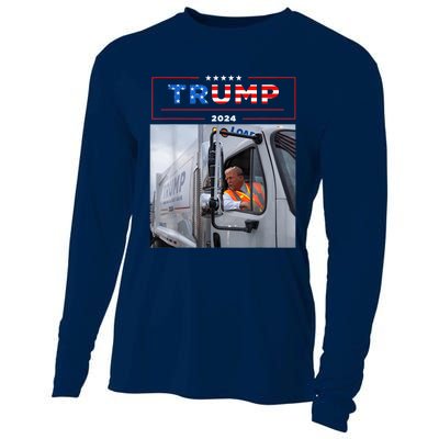 Donald Trump Rides In Garbage Truck Garbage Trump Cooling Performance Long Sleeve Crew