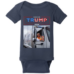 Donald Trump Rides In Garbage Truck Garbage Trump Baby Bodysuit