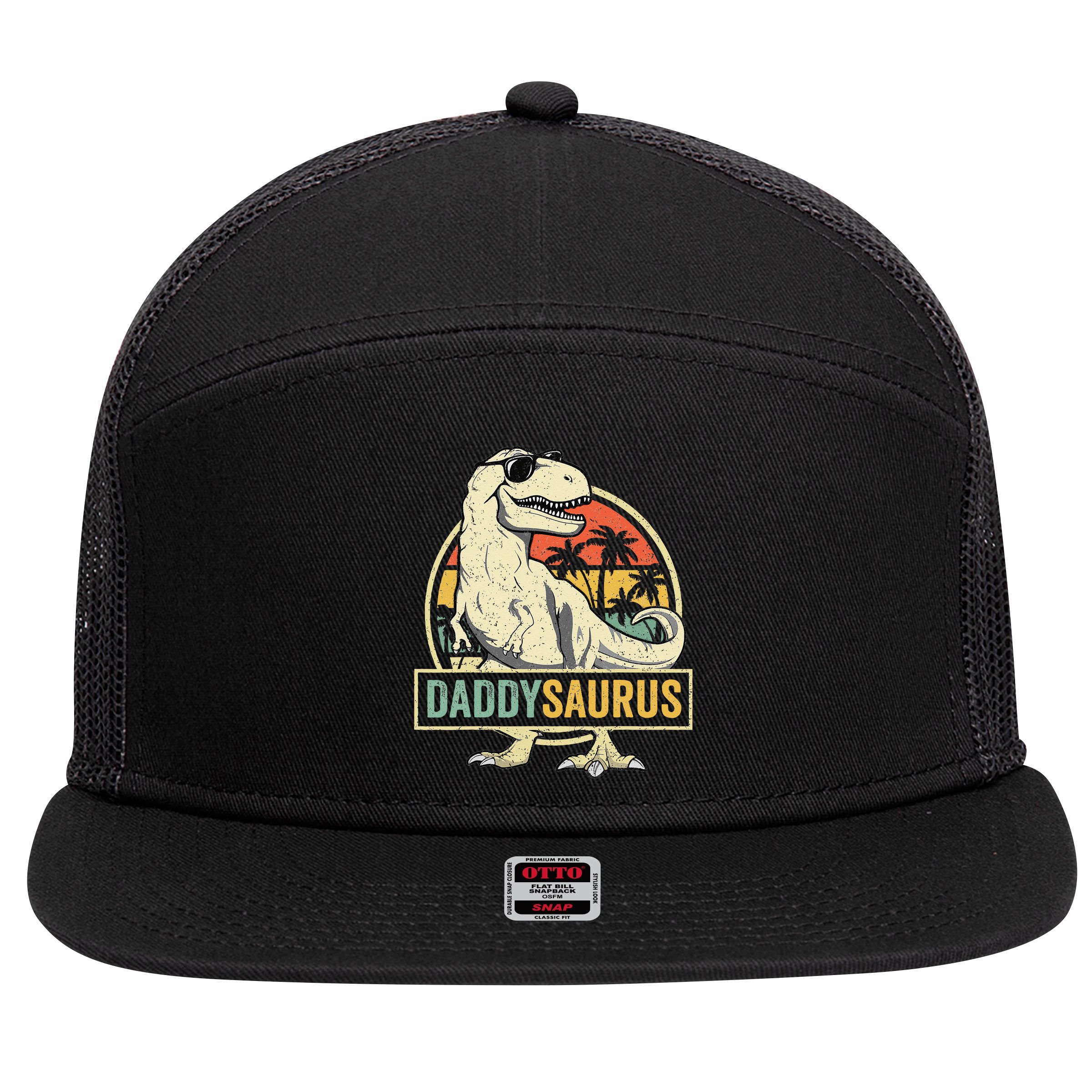 Daddysaurus T Rex Dinosaur Daddy Saurus Fathers Day Gift Dad 7 Panel Mesh Trucker Snapback Hat